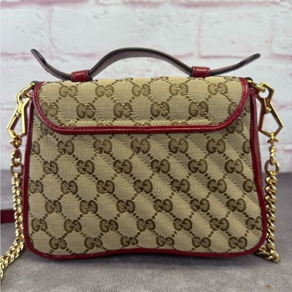 Gucci Marmont Matelasse Top Handle GG Khaki Red Shoulder Bag - Picture 3 of 13